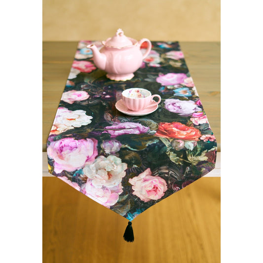 Francine Black Table Runner with Tassels