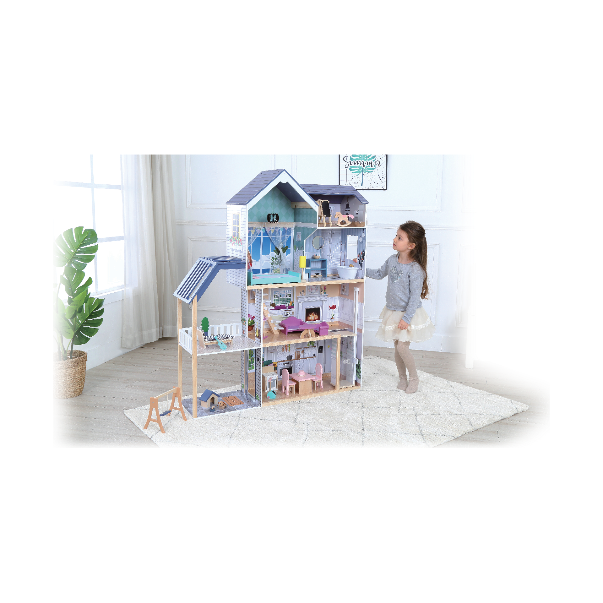 Wooden Dollhouse Crystal with LED Lights