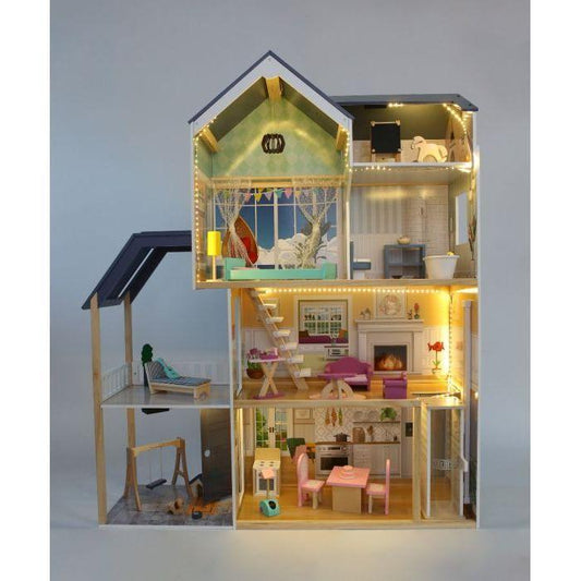 Wooden Dollhouse Crystal with LED Lights