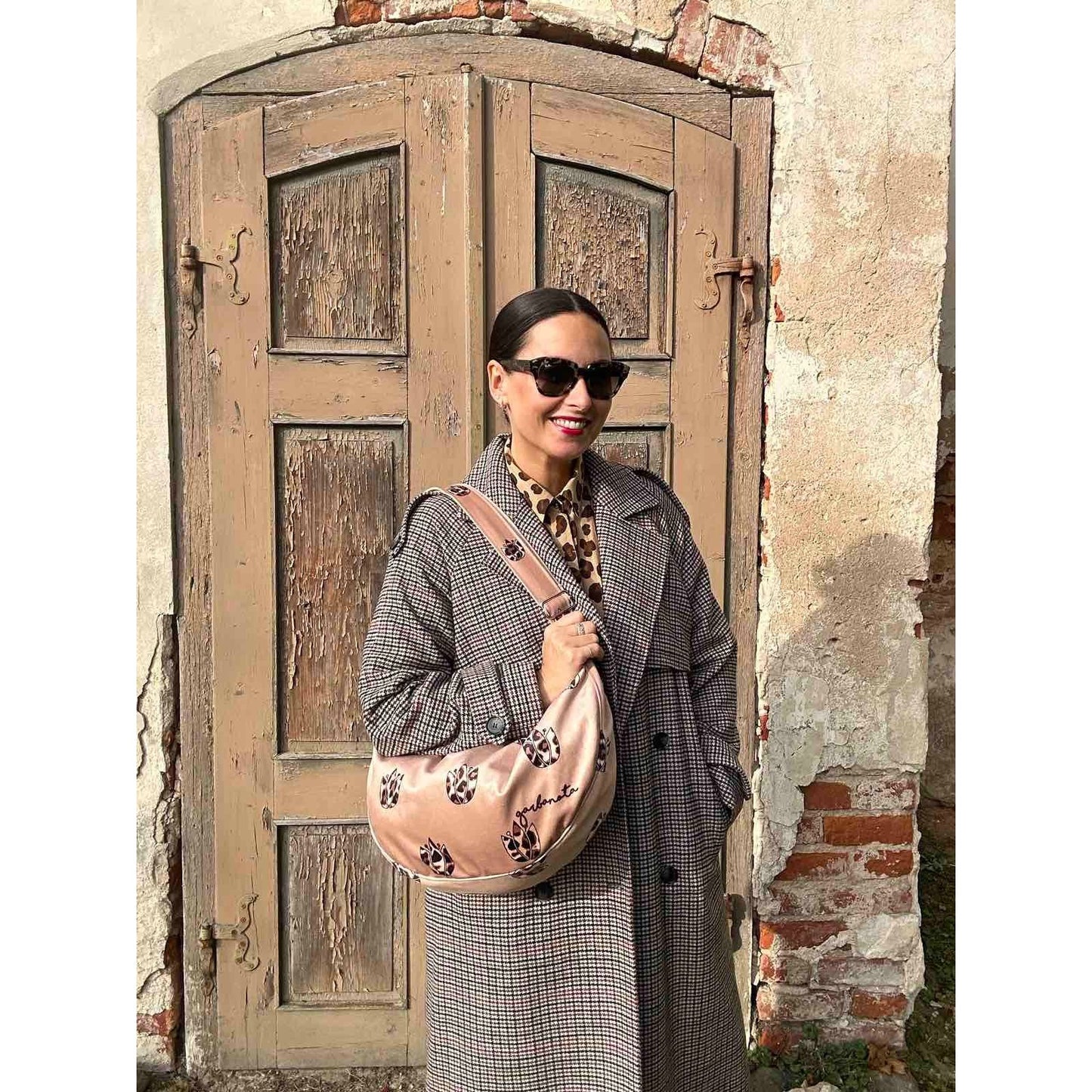 Hobo Bag - Brown Leopard Tulips