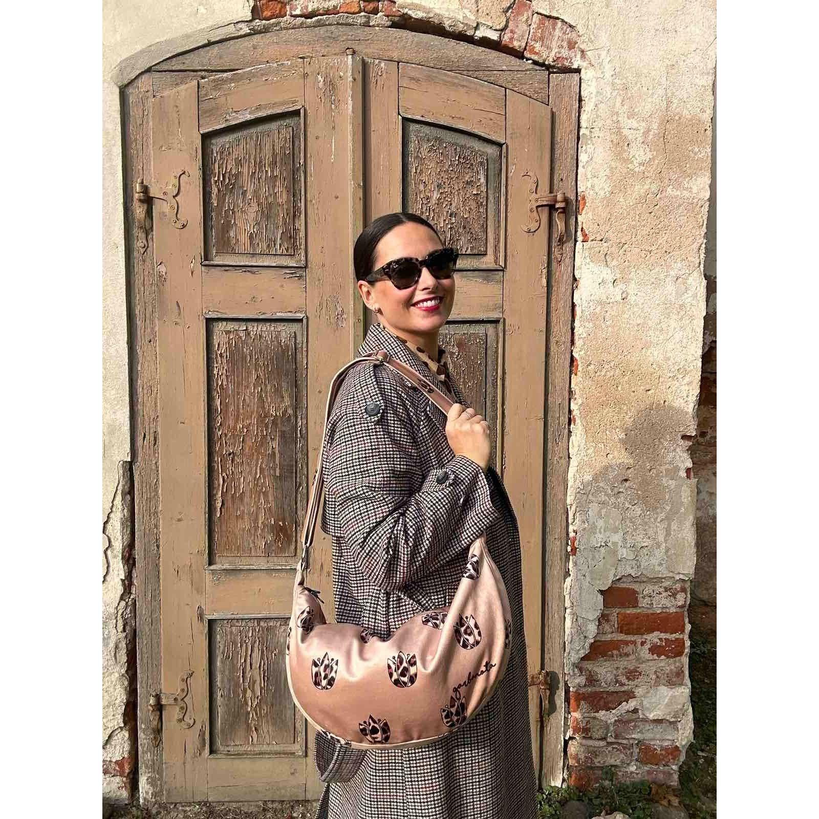 Hobo Bag - Brown Leopard Tulips
