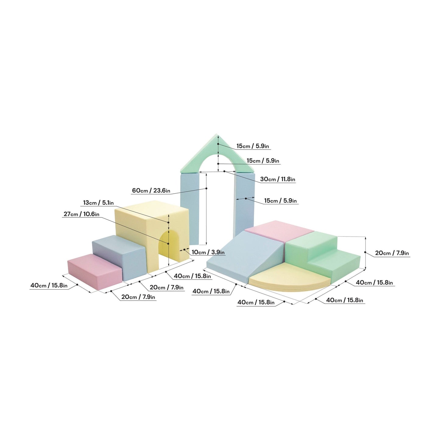 Soft Play 10 Foam Block Set - Light Pastel Creativity