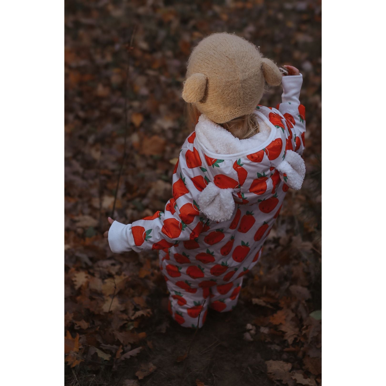 Winter Jumpsuit with Teddy Lining for Babies and Kids - Strawberries