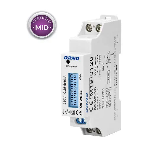kWh-mittari 1-vaihe digitaalinen40A Orno 116x17,5x62mm, DIN aukkoon | 1000290 | 5908254801860 | Kotikauppa | 