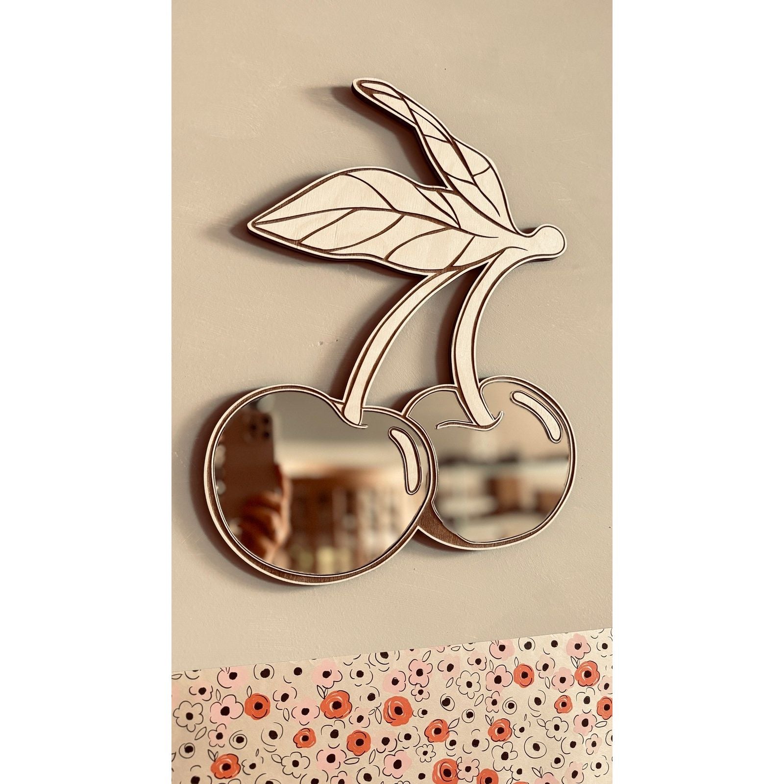 Kids Room Cherry Mirror – Child-Friendly Acrylic & Wood