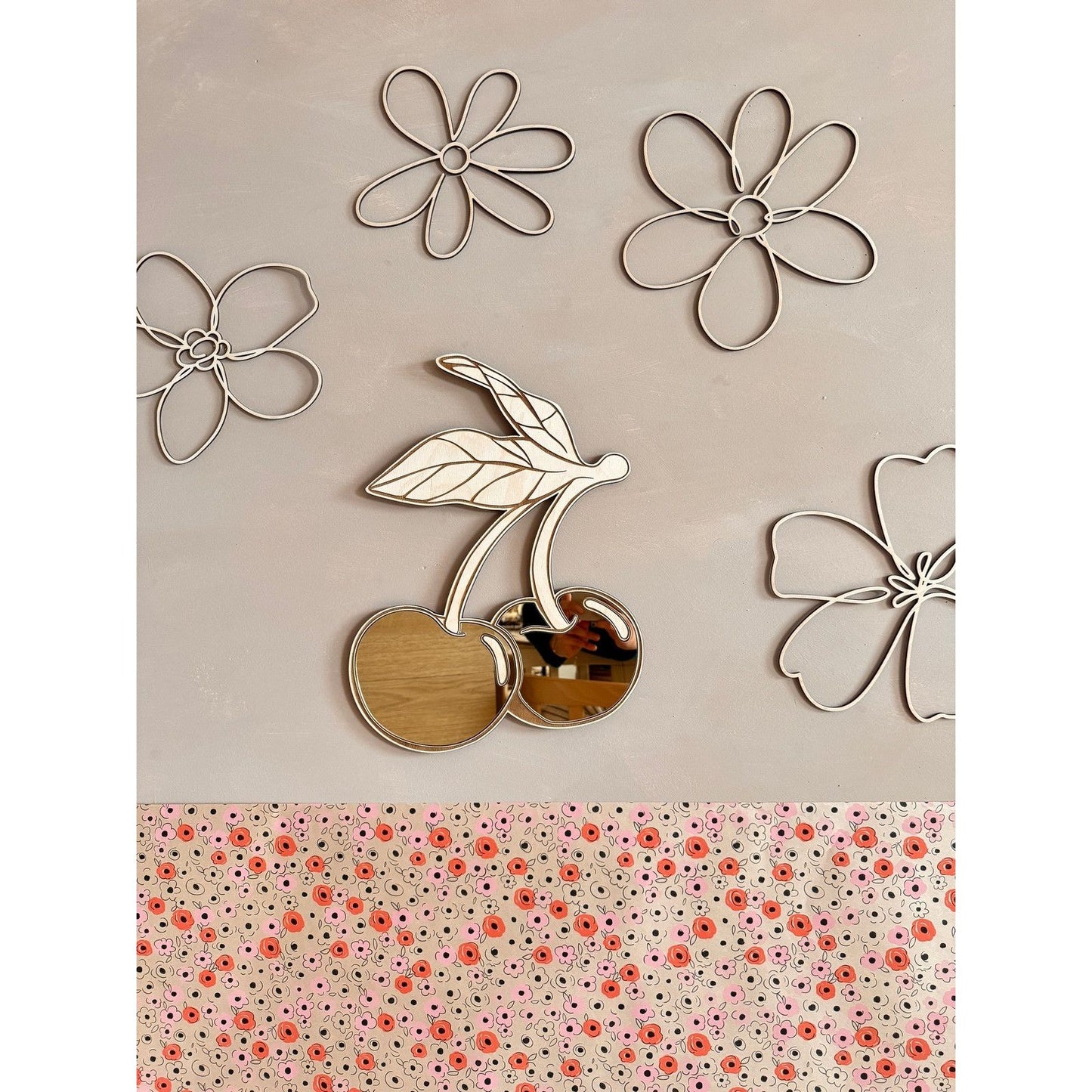 Kids Room Cherry Mirror – Child-Friendly Acrylic & Wood