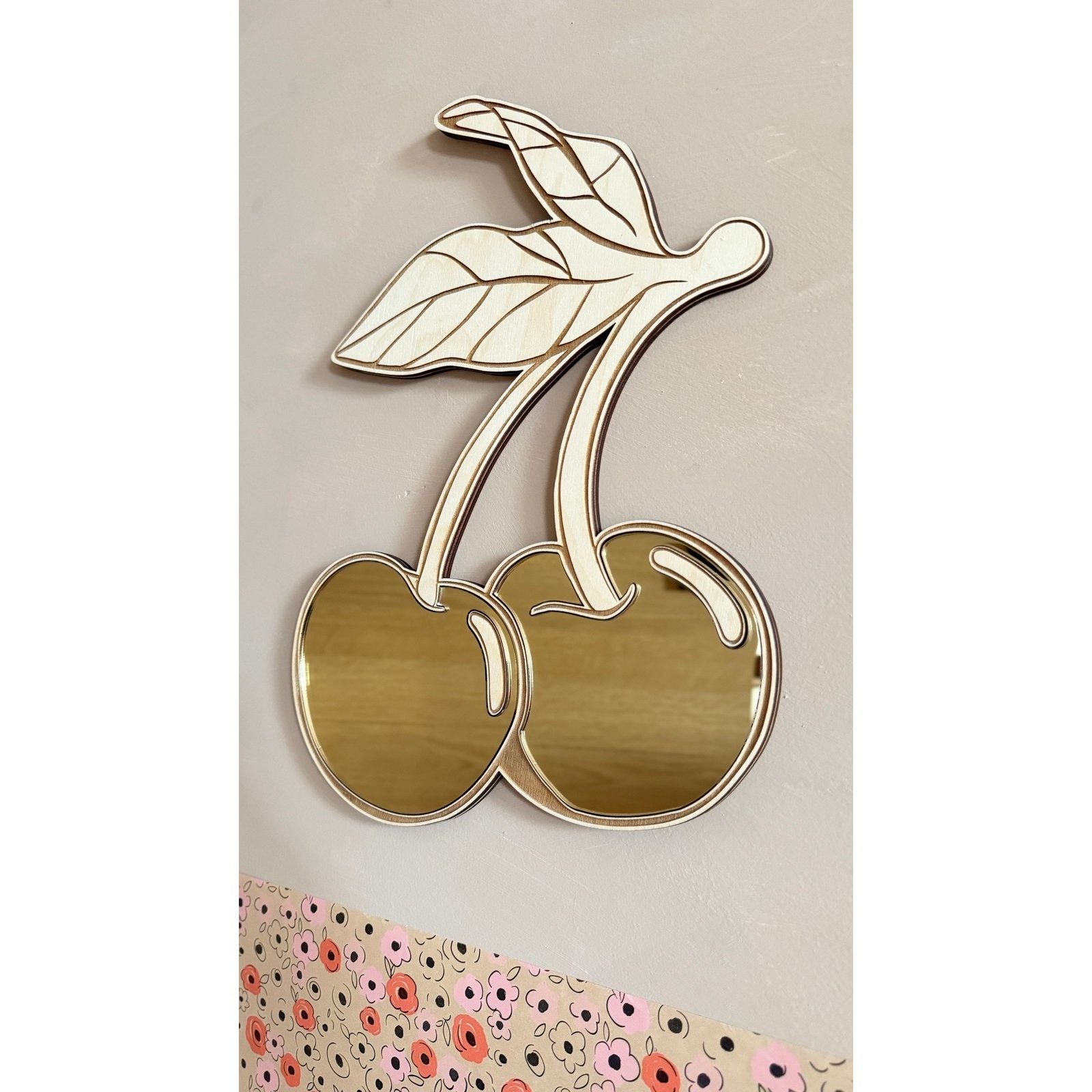 Kids Room Cherry Mirror – Child-Friendly Acrylic & Wood