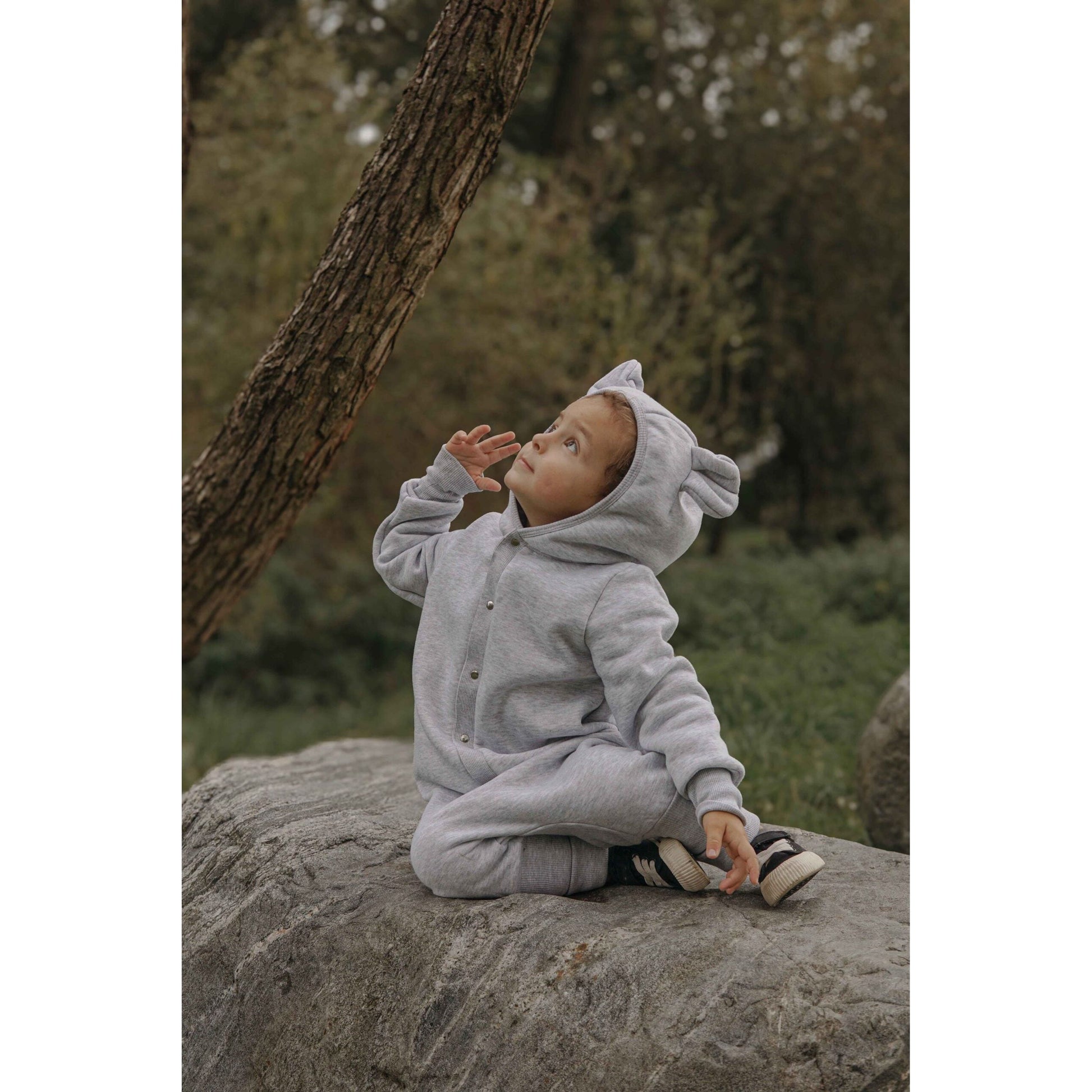 Eared Jumpsuit for Babies and Kids - Melange Grey