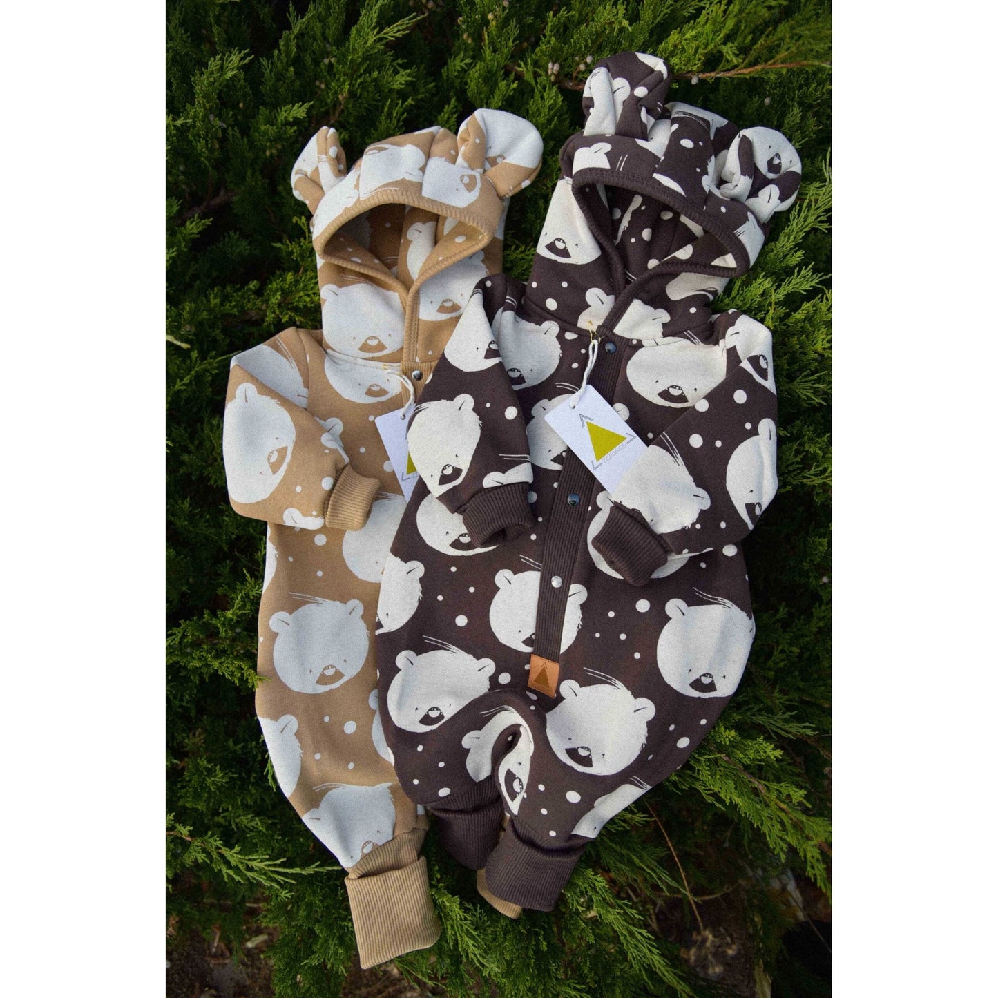 Eared Jumpsuit for Babies and Kids - Chocolate Polar Bear