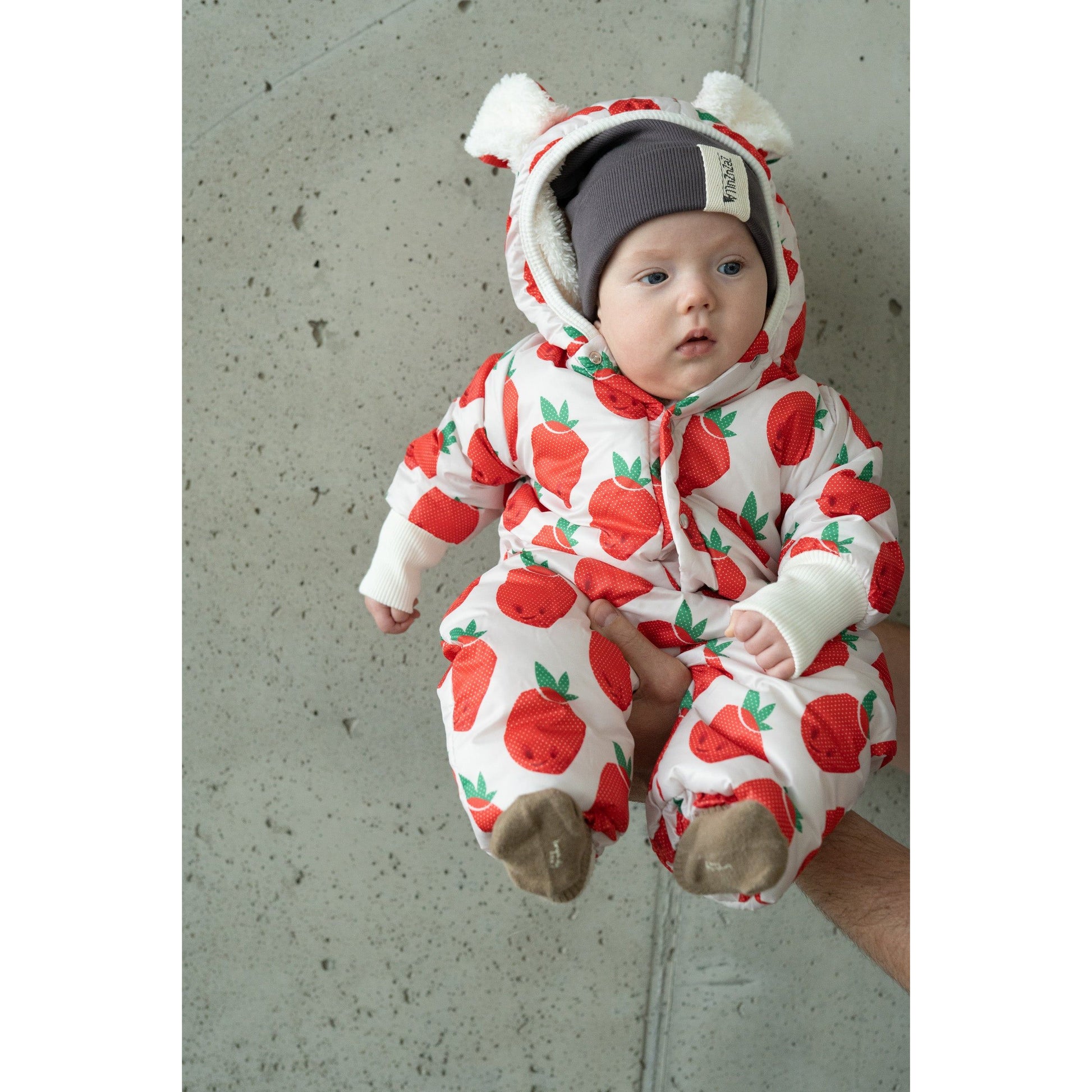 Winter Jumpsuit with Teddy Lining for Babies and Kids - Strawberries