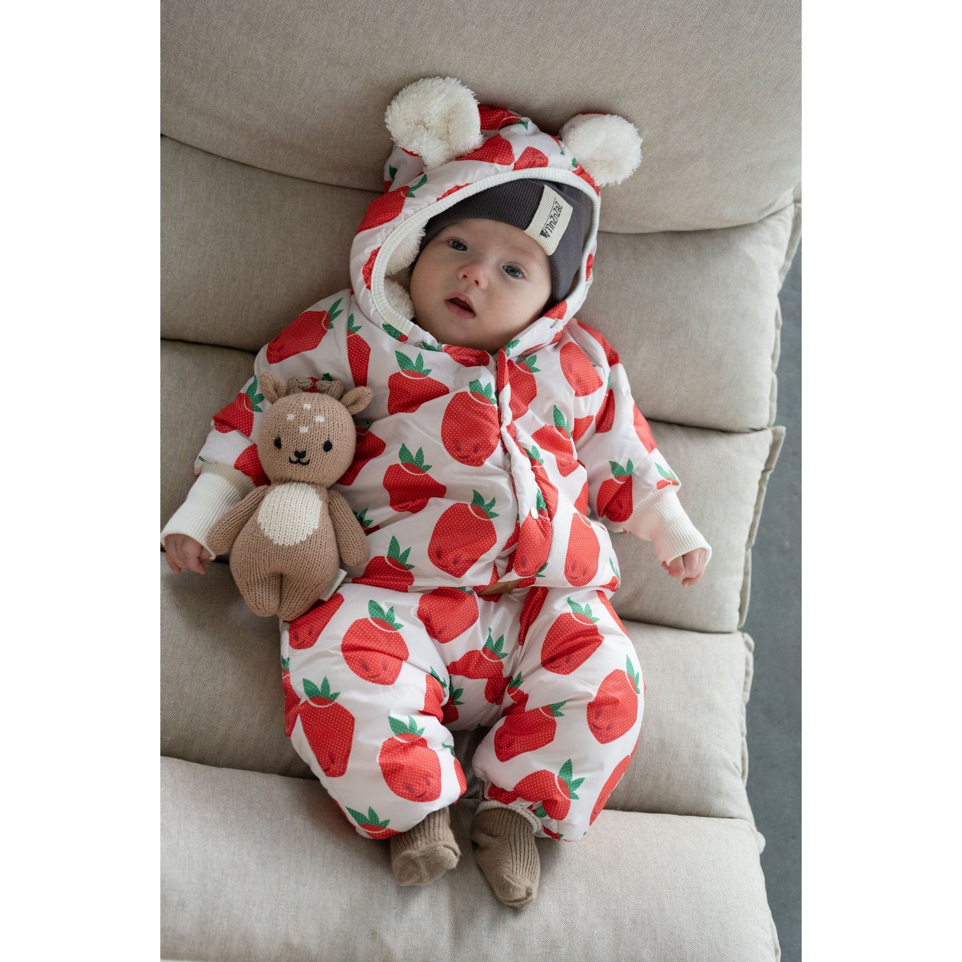 Winter Jumpsuit with Teddy Lining for Babies and Kids - Strawberries