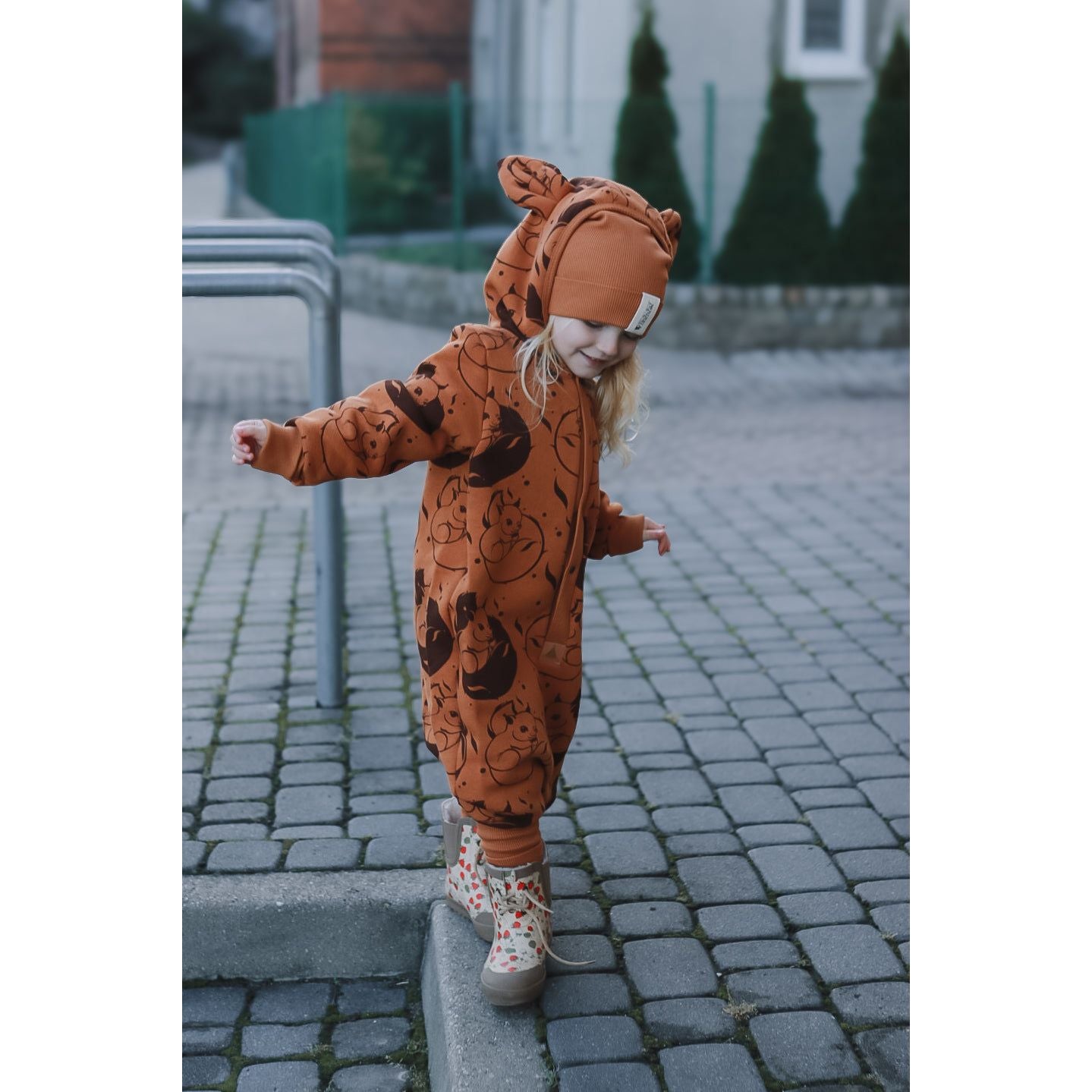 Eared Jumpsuit for Babies and Kids - Cinnamon Squirrel