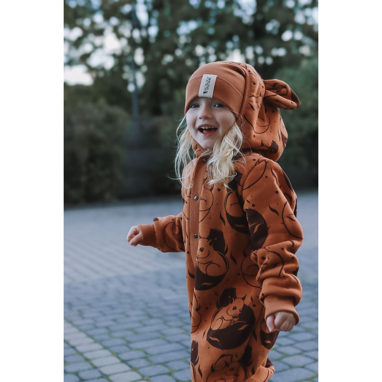 Eared Jumpsuit for Babies and Kids - Cinnamon Squirrel