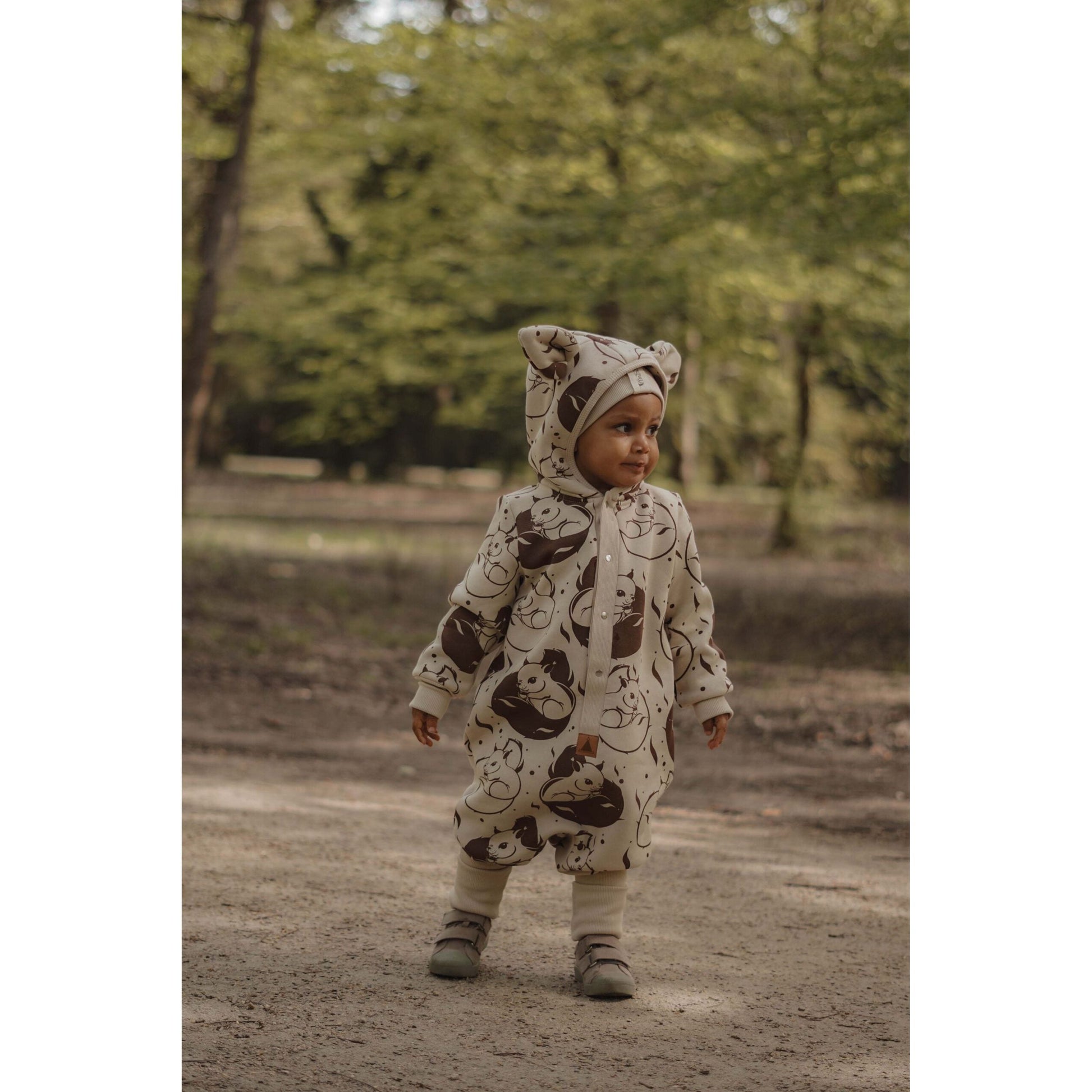 Eared Jumpsuit for Babies and Kids - Beige Squirrel