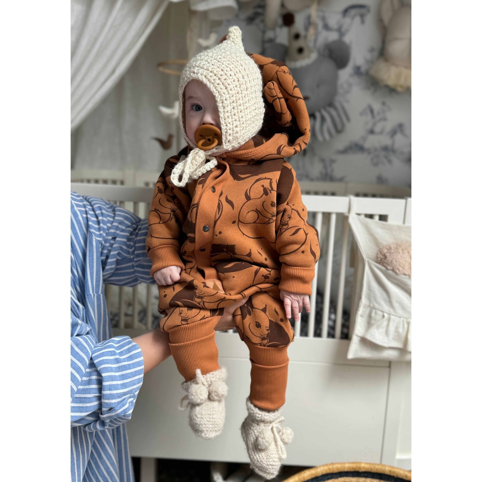 Eared Jumpsuit for Babies and Kids - Cinnamon Squirrel