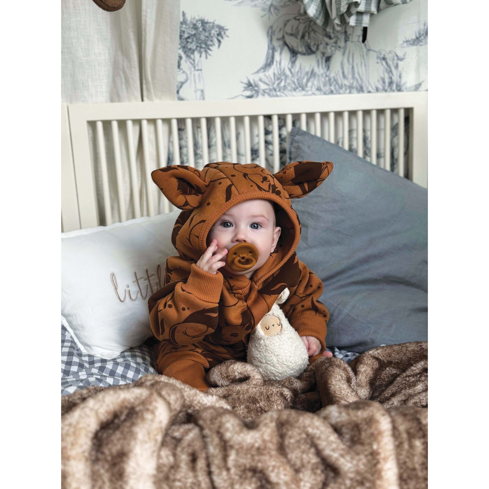 Eared Jumpsuit for Babies and Kids - Cinnamon Squirrel