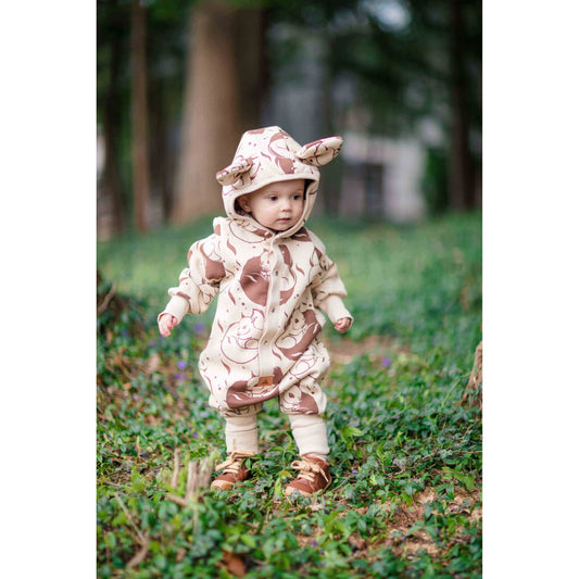 Eared Jumpsuit for Babies and Kids - Beige Squirrel