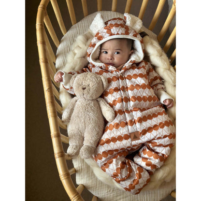 Winter Jumpsuit with Teddy Lining for Babies and Kids - Orange Dots