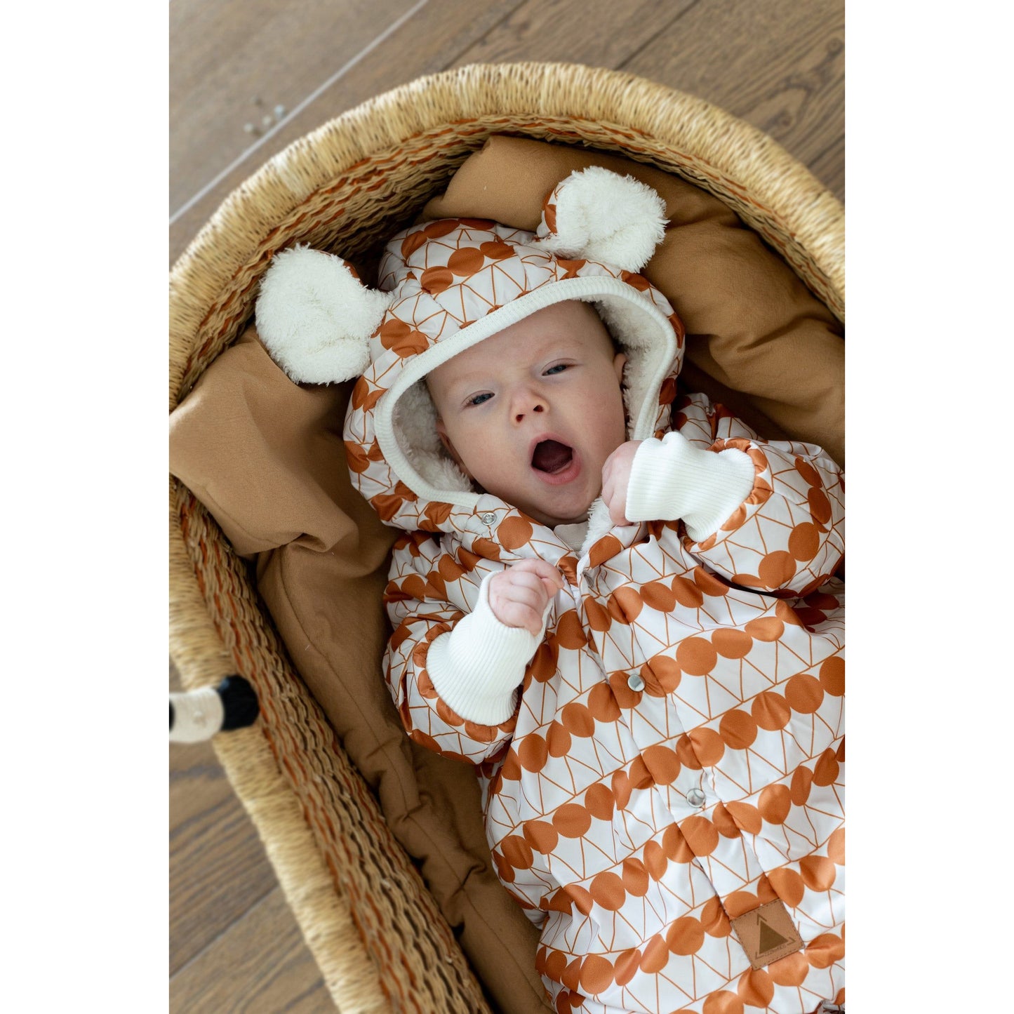 Winter Jumpsuit with Teddy Lining for Babies and Kids - Orange Dots