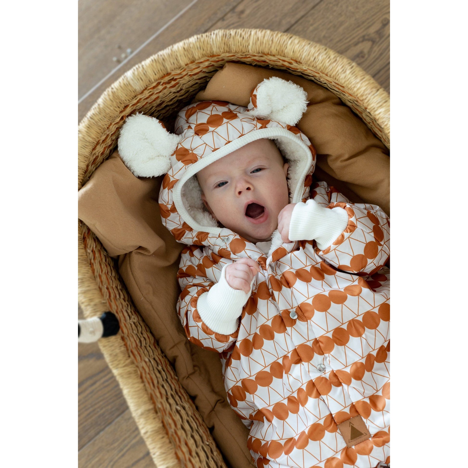 Winter Jumpsuit with Teddy Lining for Babies and Kids - Orange Dots