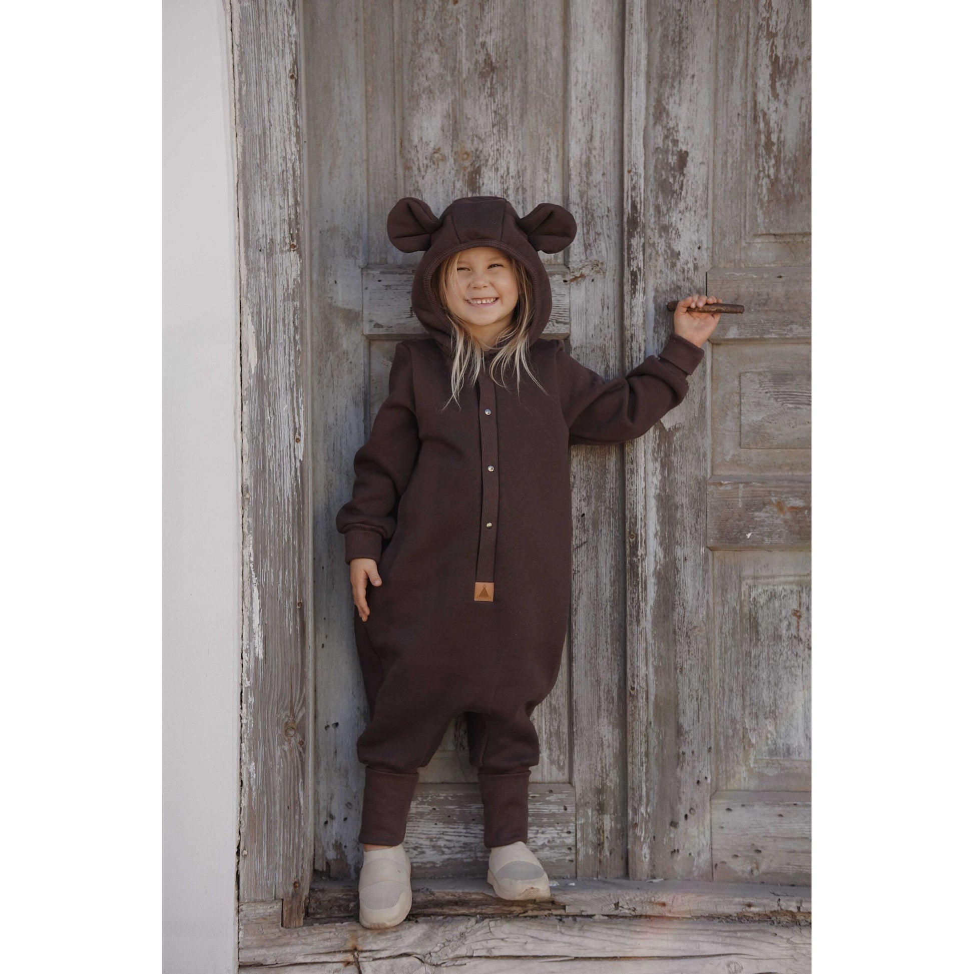 Eared Jumpsuit for Babies and Kids - Chocolate