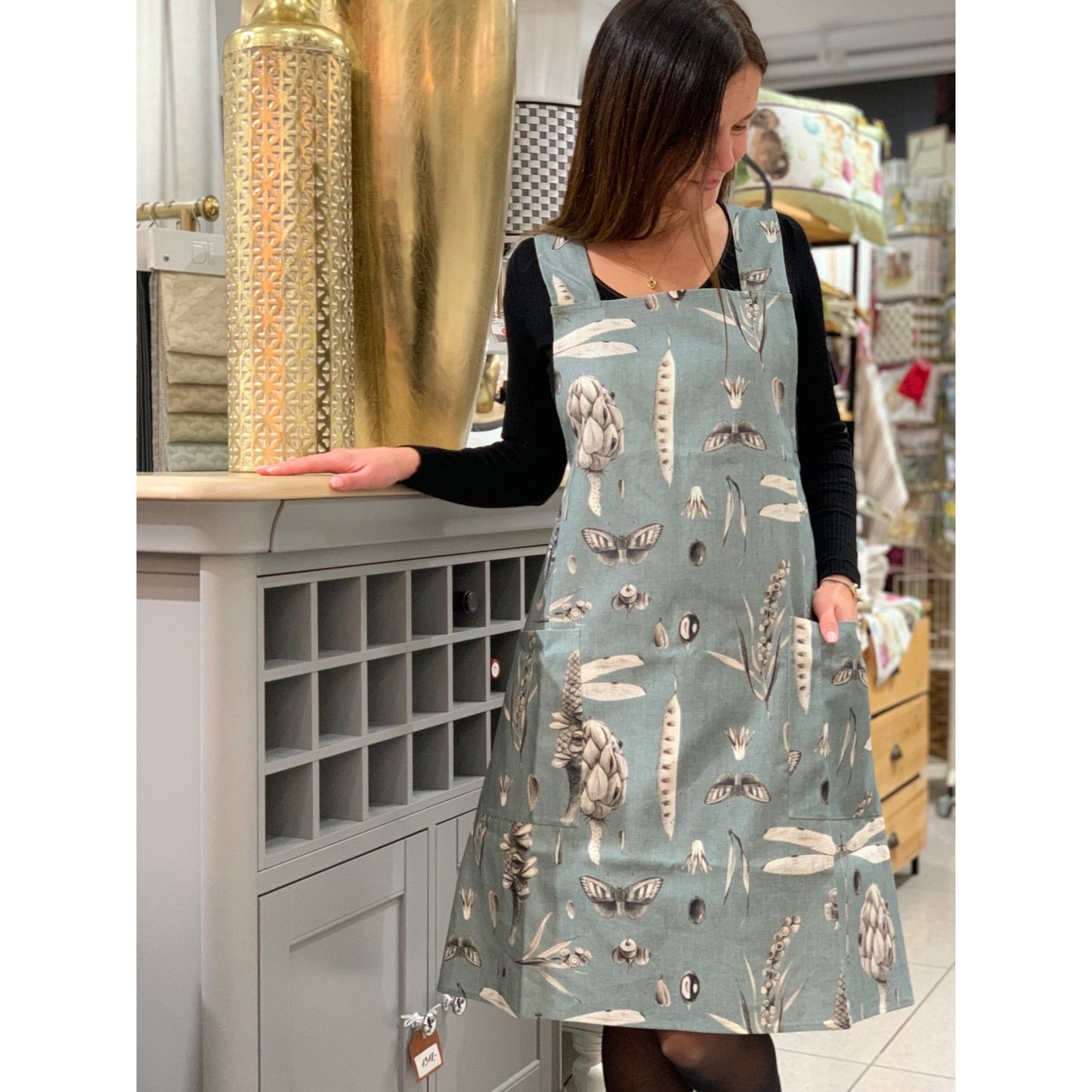 Ladies' Apron With Crossed Straps - Seeds Aqua