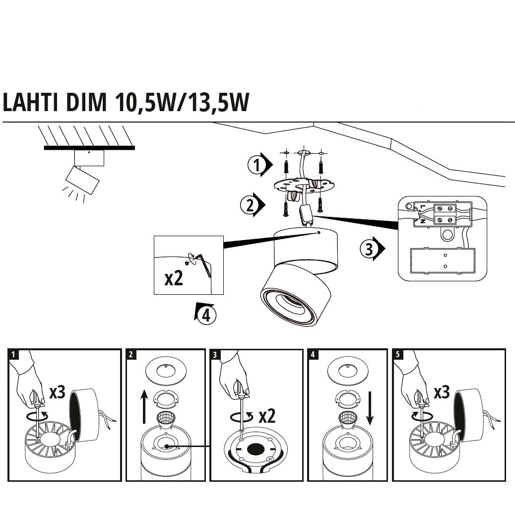 13,5W 3000K LAHTI LED-kattovalaisin musta 850lm CRI90, himmennettävä