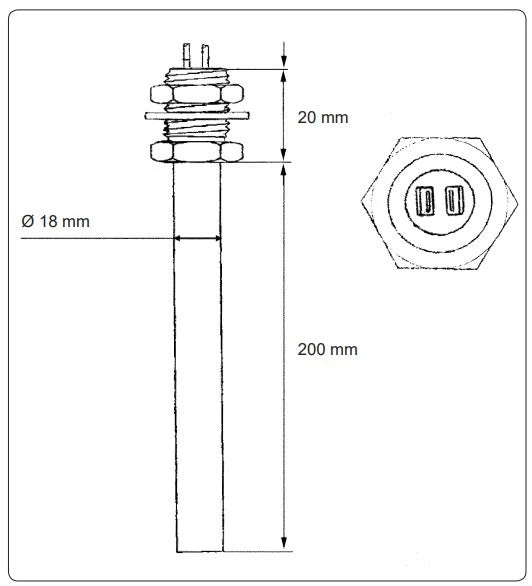 Lämpövastus vesisäiliöön 12 V/30 W, termostaatti