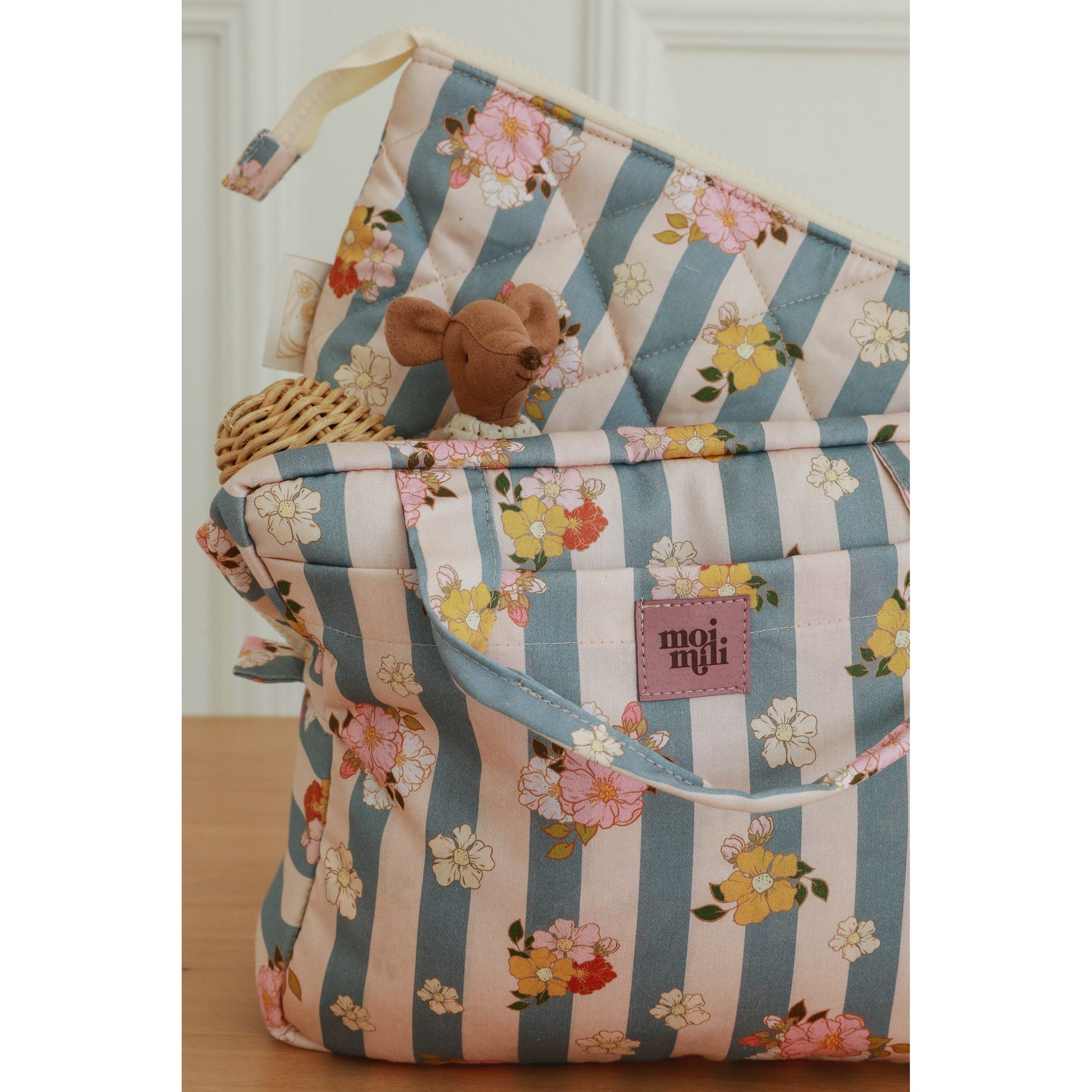 Large Make-Up Bag - Blue Stripes