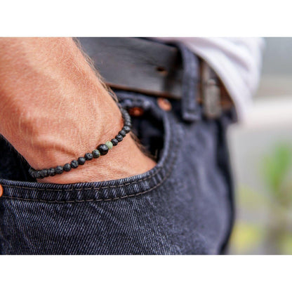 Lava Bracelet with 4mm Onyx and Turquoise for Men