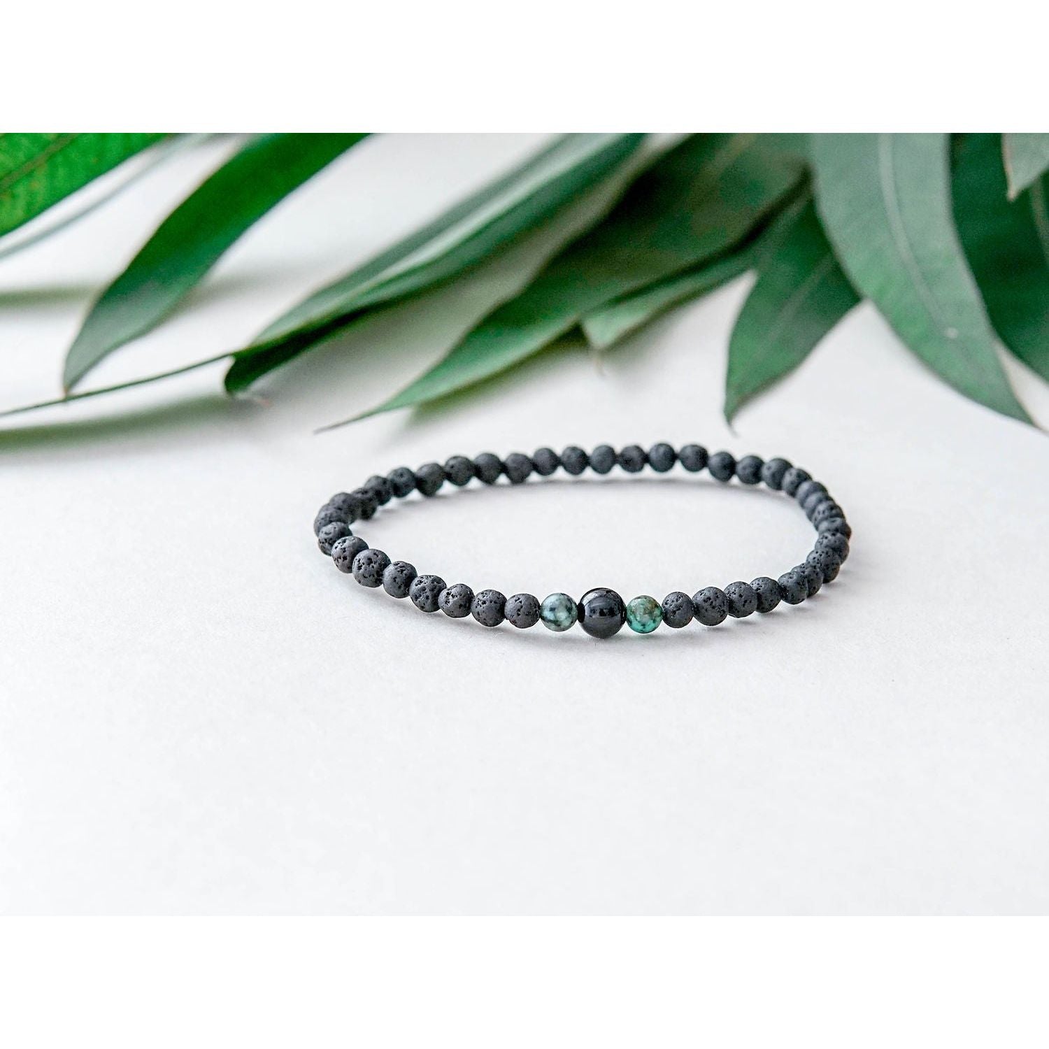 Lava Bracelet with 4mm Onyx and Turquoise for Men
