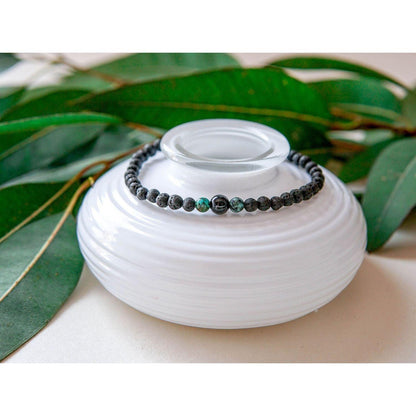 Lava Bracelet with 4mm Onyx and Turquoise for Men