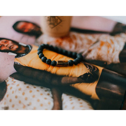 Lava Bracelet with 8mm Tiger Eye for Men