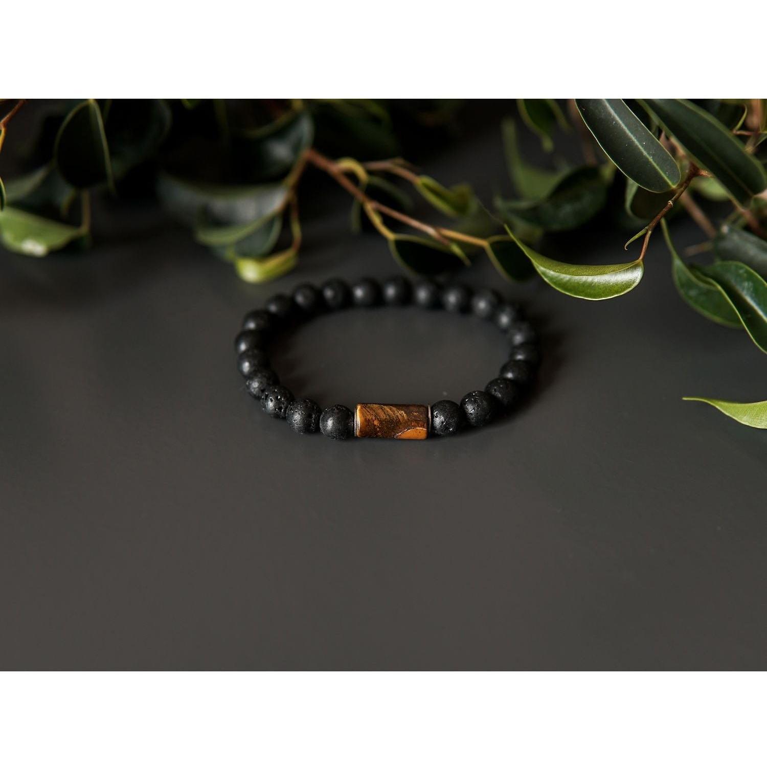 Lava Bracelet with 8mm Tiger Eye for Men