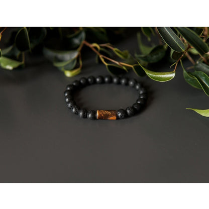 Lava Bracelet with 8mm Tiger Eye for Men