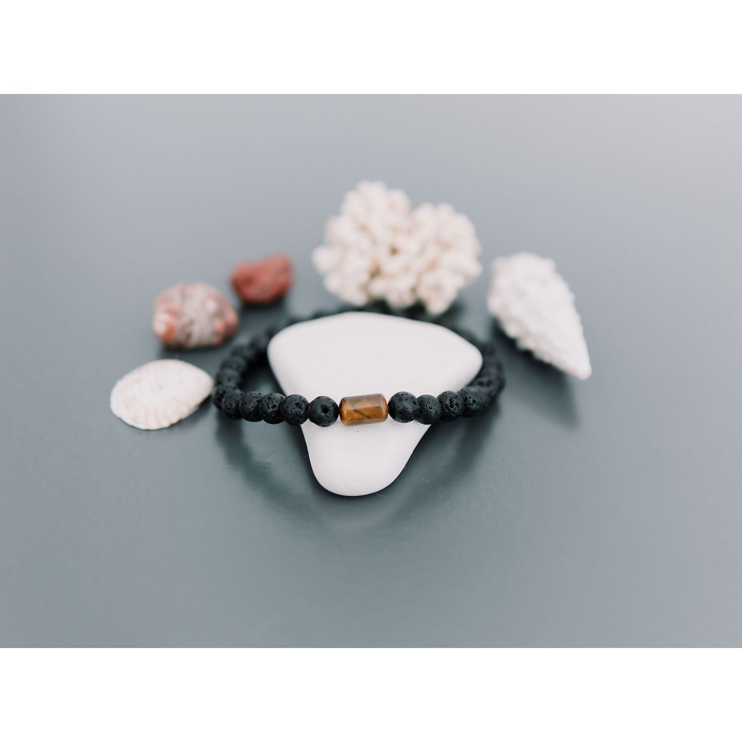Lava Bracelet with 6mm Tiger Eye for Men