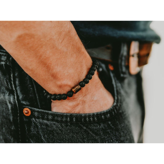 Lava Bracelet with 6mm Tiger Eye for Men