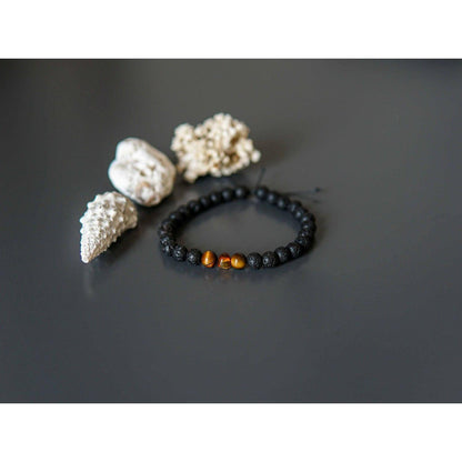 Lava Stone Bracelet with Amber and Tiger Eye