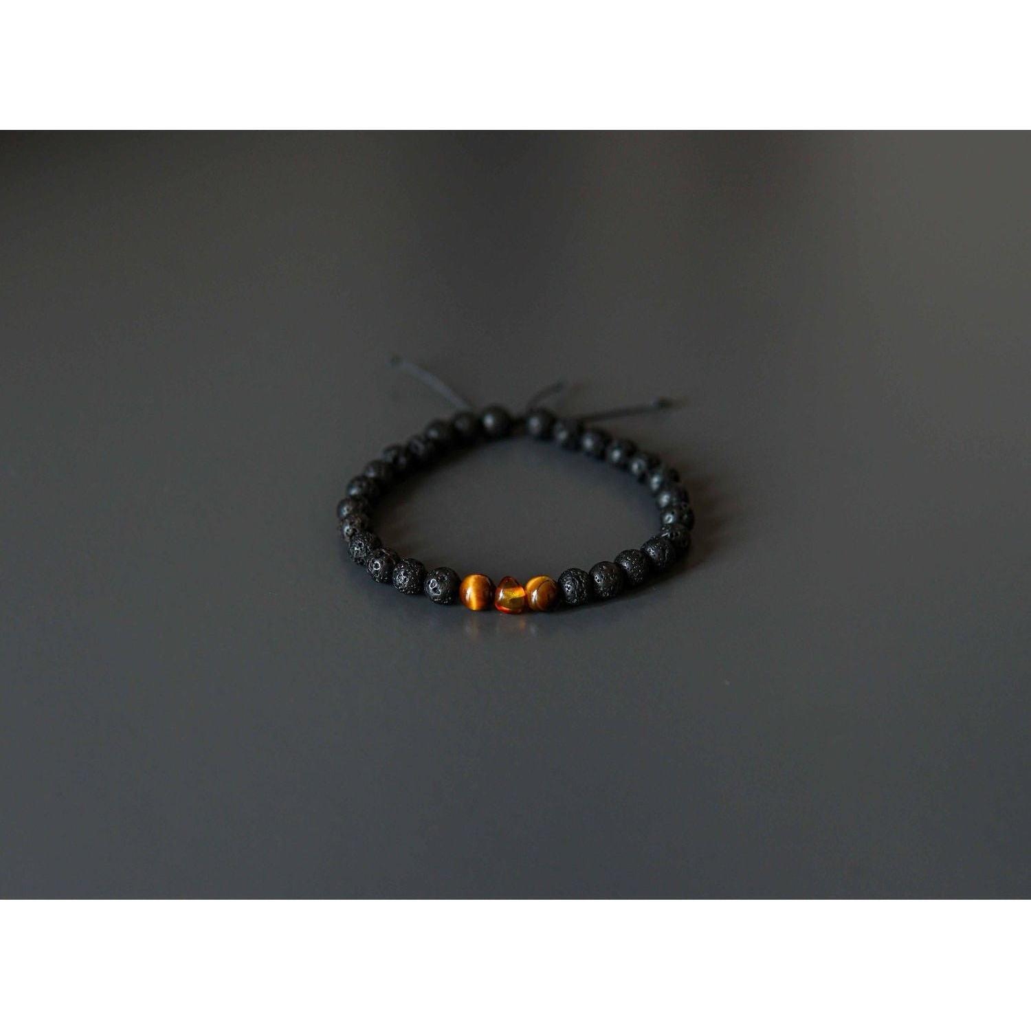 Lava Stone Bracelet with Amber and Tiger Eye
