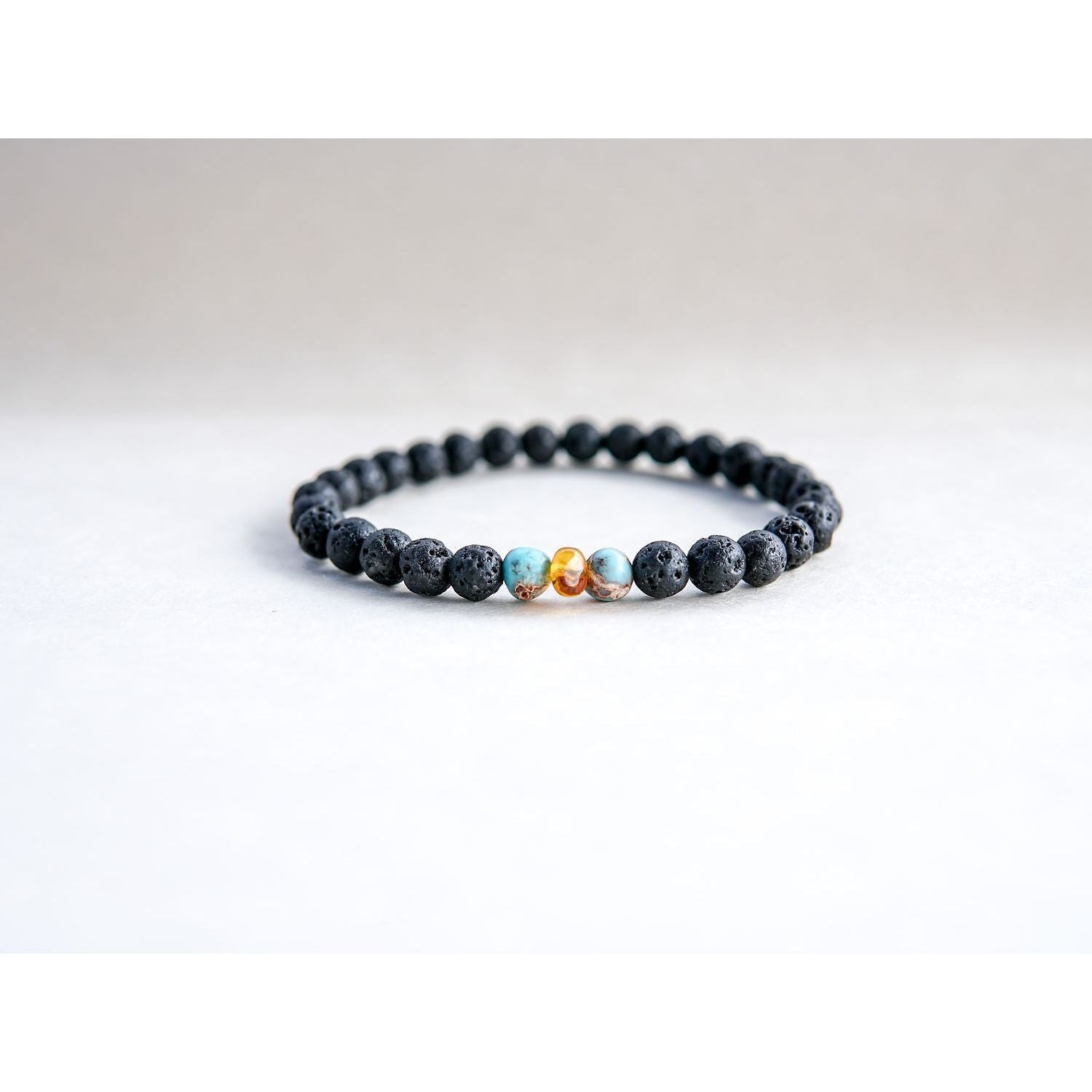 Lava Stone Bracelet with Amber and Turquoise