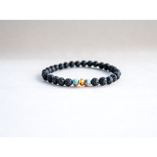 Lava Stone Bracelet with Amber and Turquoise