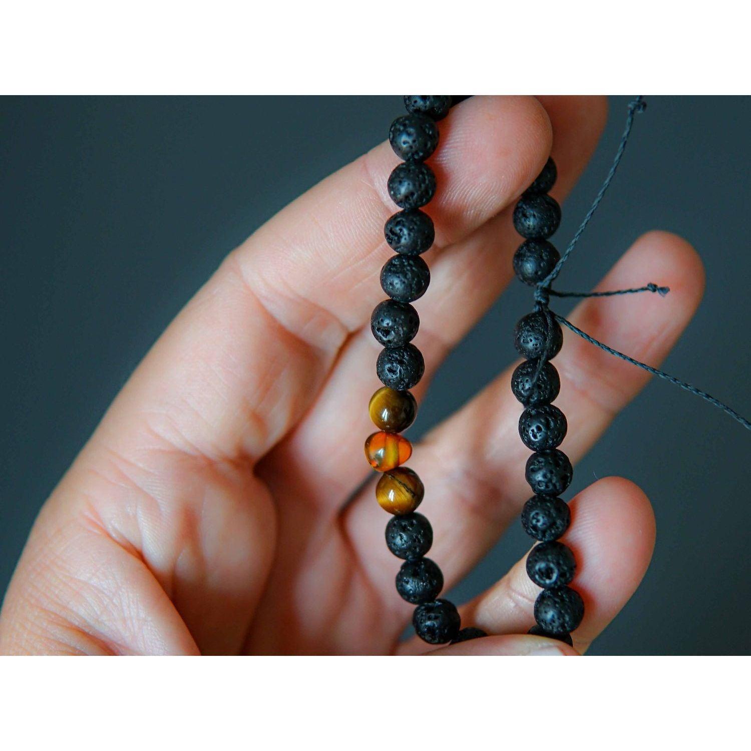 Lava Stone Bracelet with Amber and Tiger Eye