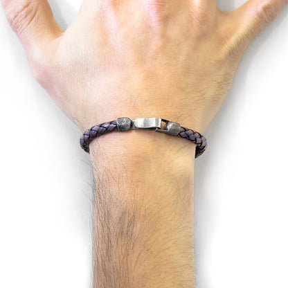 Leather Bracelet Skye Silver and Braided - Indigo Blue