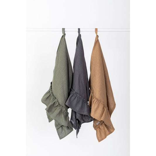 Linen Kitchen Towel With Ruffles
