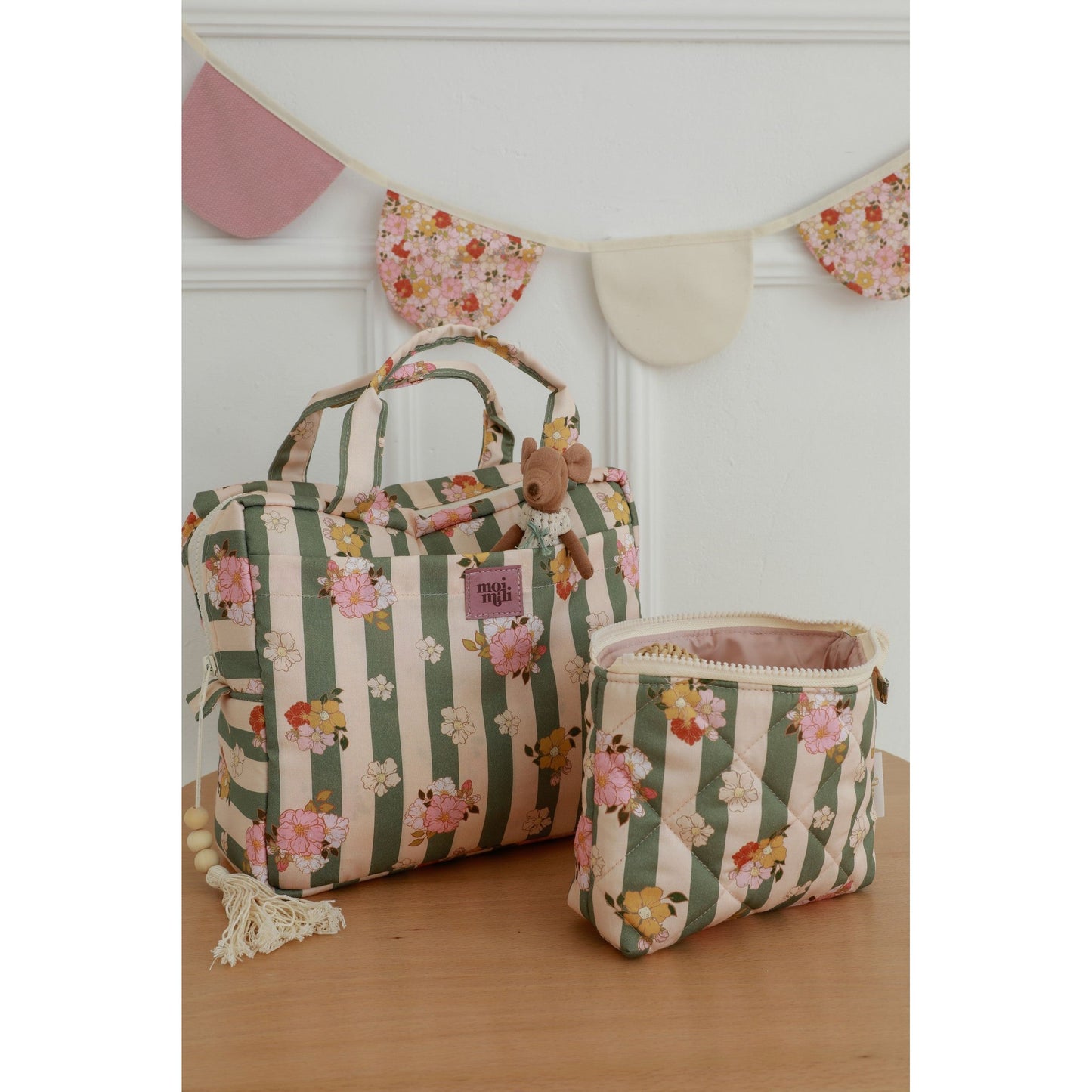 Make-Up Bag Set of 2 - Green Striped