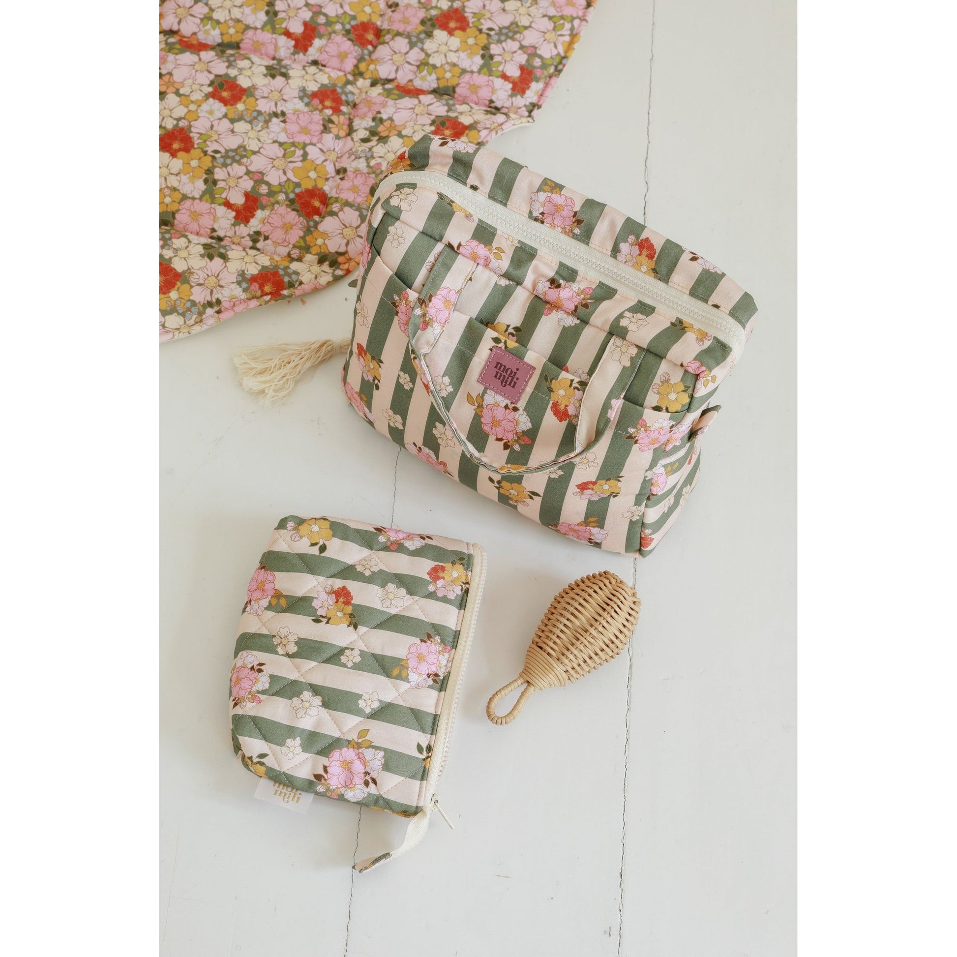 Make-Up Bag Set of 2 - Green Striped