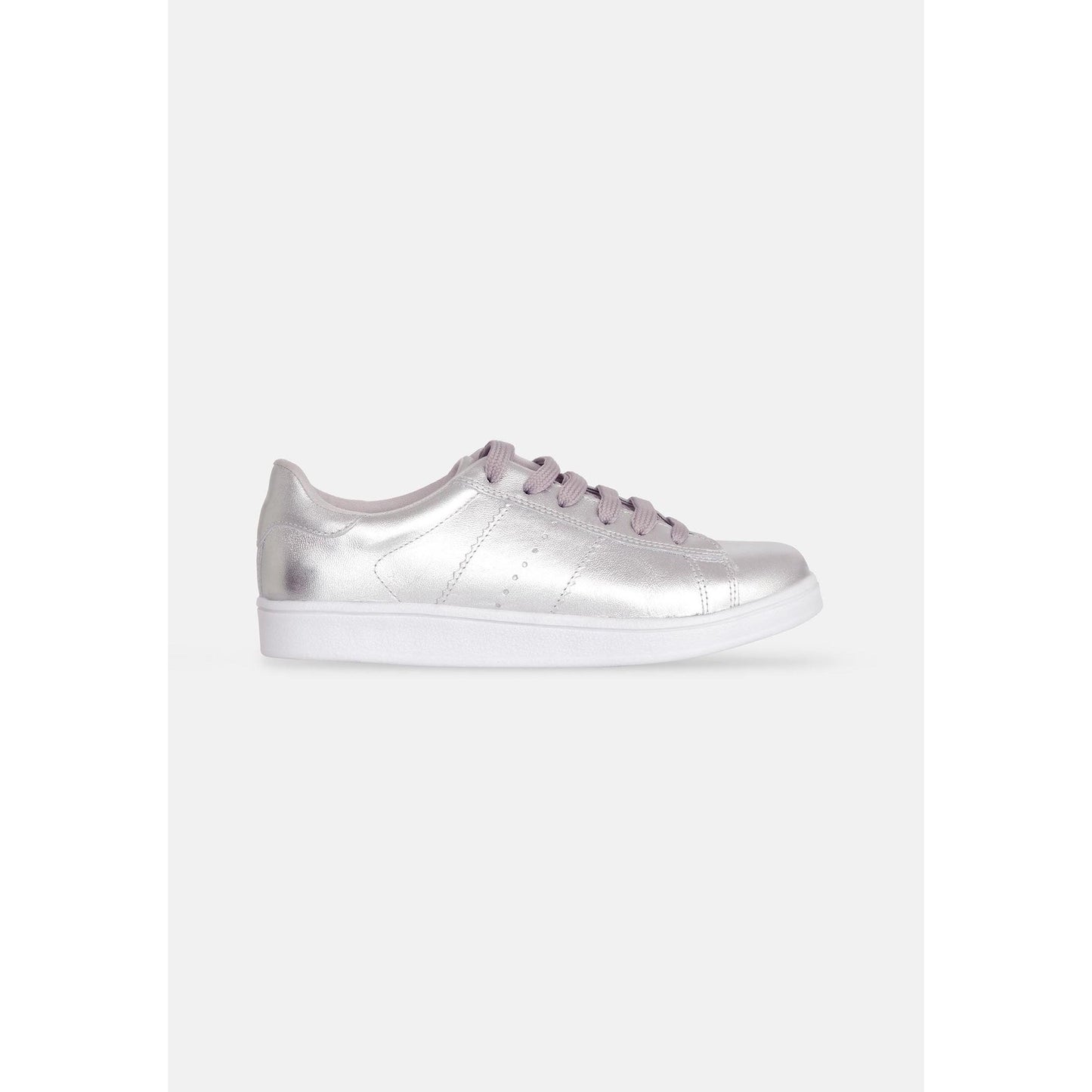 Women's Leather Sneakers - Metallic Silver