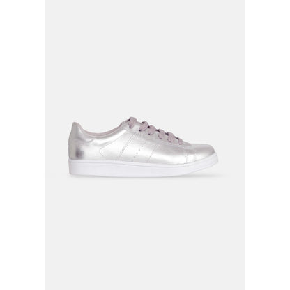 Women's Leather Sneakers - Metallic Silver