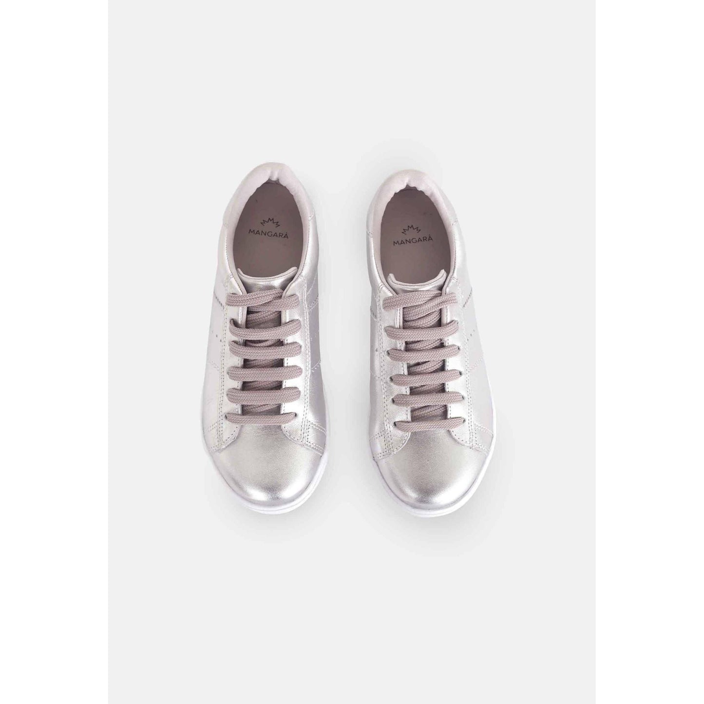 Women's Leather Sneakers - Metallic Silver