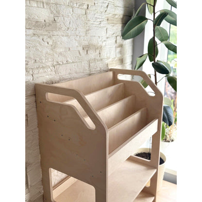 Montessori Wooden Book Display with Storage Shelf For Kids